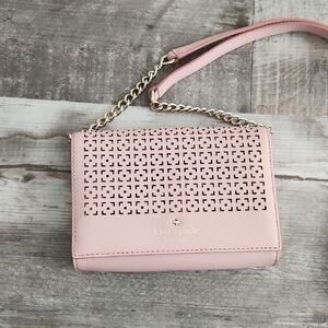kate spade Pink Perforated Leather Crossbody Bag with Gold Chain